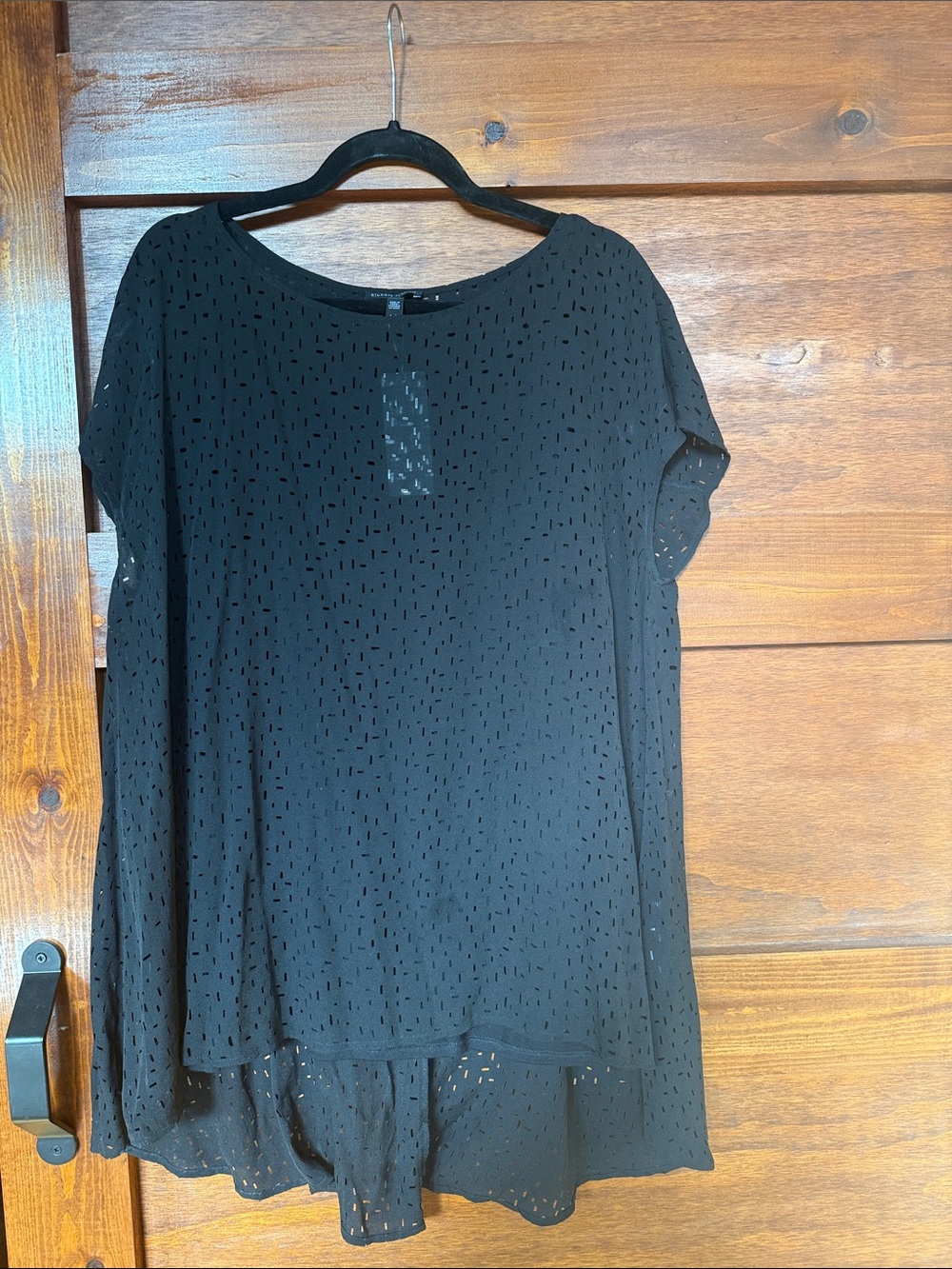 Eileen Fisher Black Silk Confetti Laser Short Sleeve Tunic - Picture 2 of 7